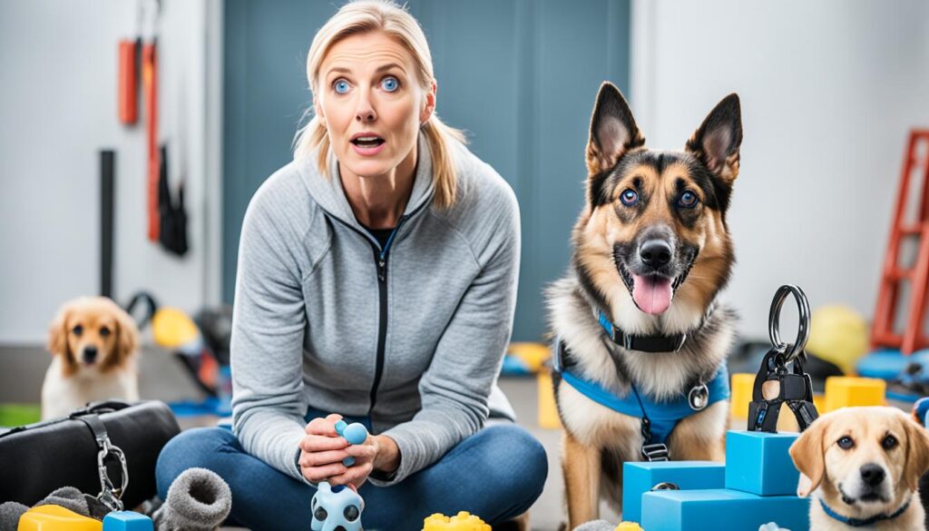 Adiestramiento de un perro gris de ojos azules